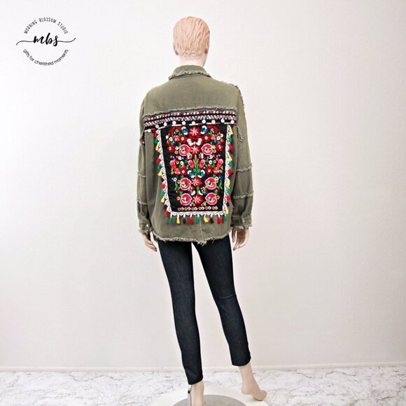 Jubylee Bohemian Floral Embroidered Frayed Hem Jacket Multicolor Women One Size - Picture 5 of 13